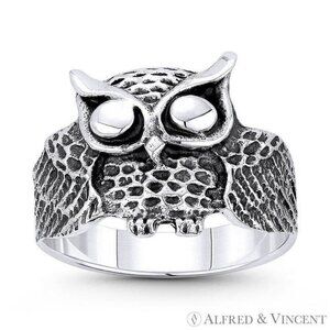Owl Animal Charm Knowledge & Wisdom Totem Ring in 925 Sterling Silver - Size 5